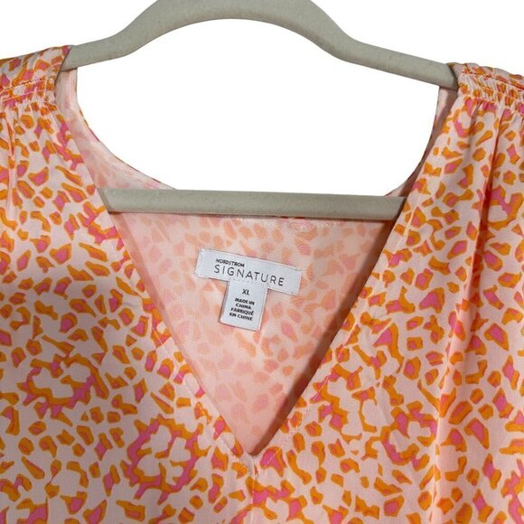 NWOT Nordstrom Silk Blend Patterned Midi Dress Tie Waist Size XL - Picture 2 of 5